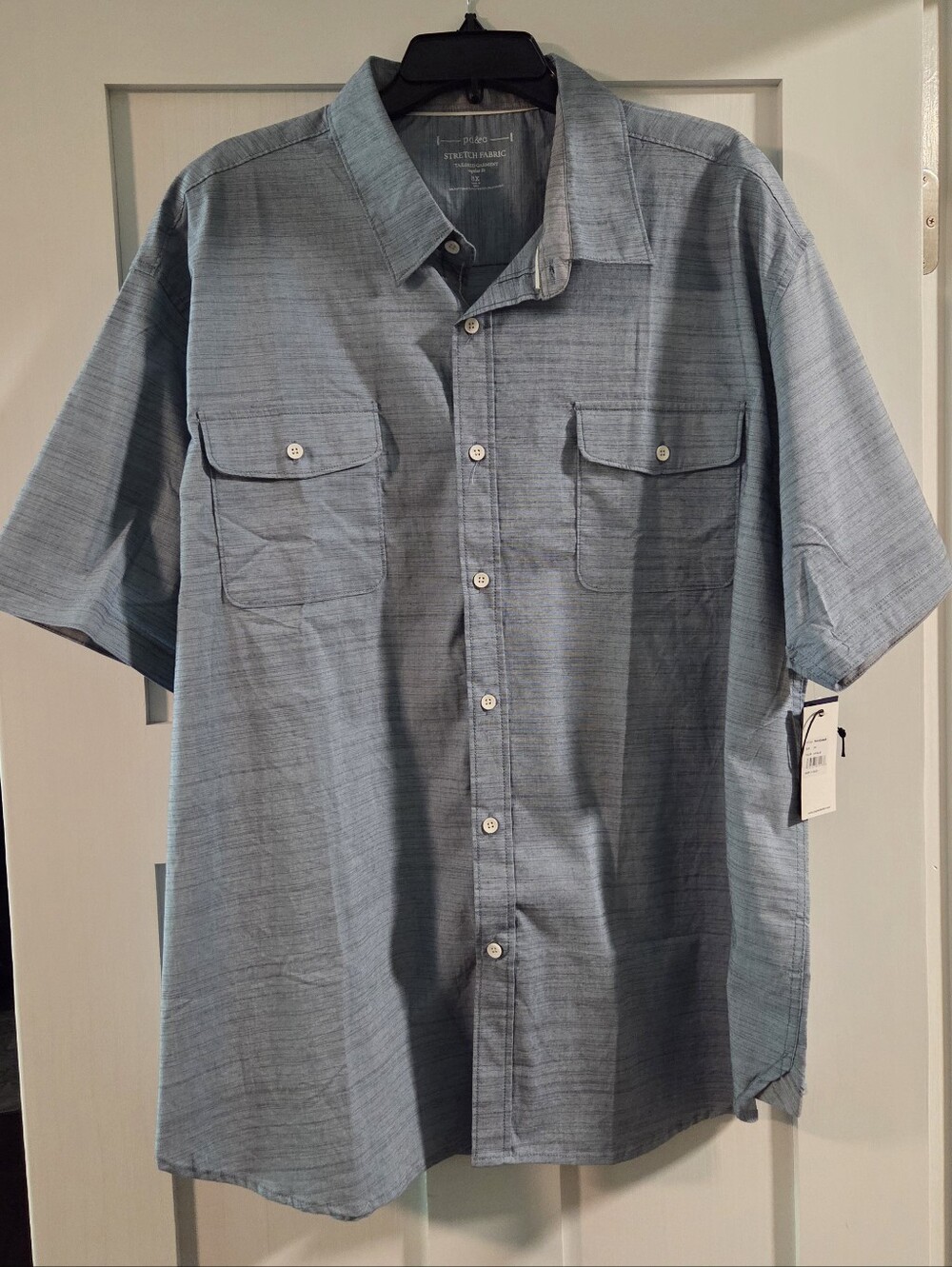 PD&C Light Blue Short-Sleeve Button-Down Shirt with Chest Pockets, Big And Tall